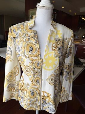 Versace Collection White, Yellow & Gold Baroque Gear Zip Jacket